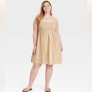 Universal Thread Tan Smocked Mini Sundress XXL | Neutral Boho Style